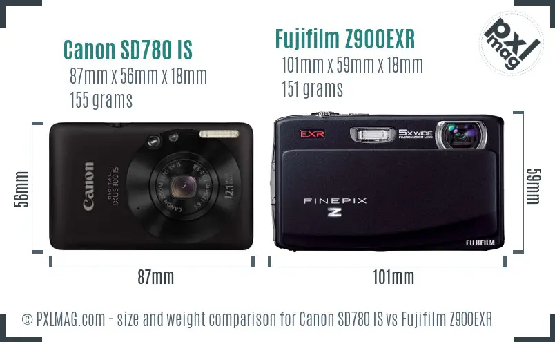 Canon SD780 IS vs Fujifilm Z900EXR size comparison