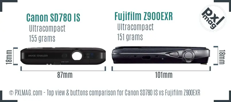 Canon SD780 IS vs Fujifilm Z900EXR top view buttons comparison