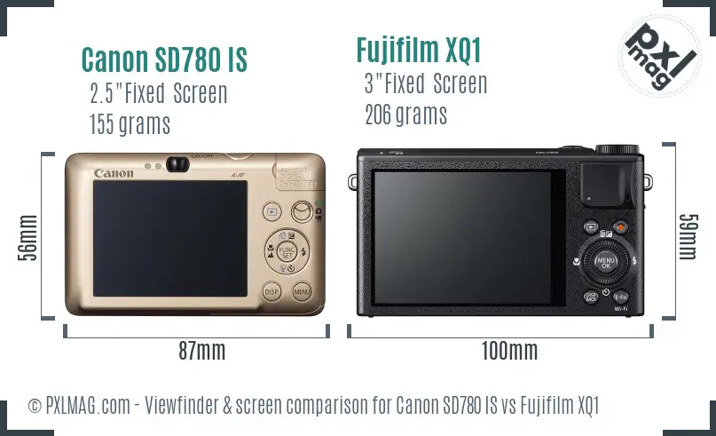 Canon SD780 IS vs Fujifilm XQ1 Screen and Viewfinder comparison