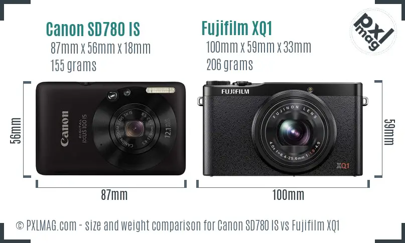 Canon SD780 IS vs Fujifilm XQ1 size comparison