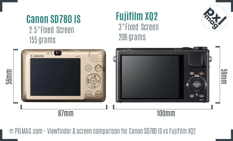 Canon SD780 IS vs Fujifilm XQ2 Screen and Viewfinder comparison