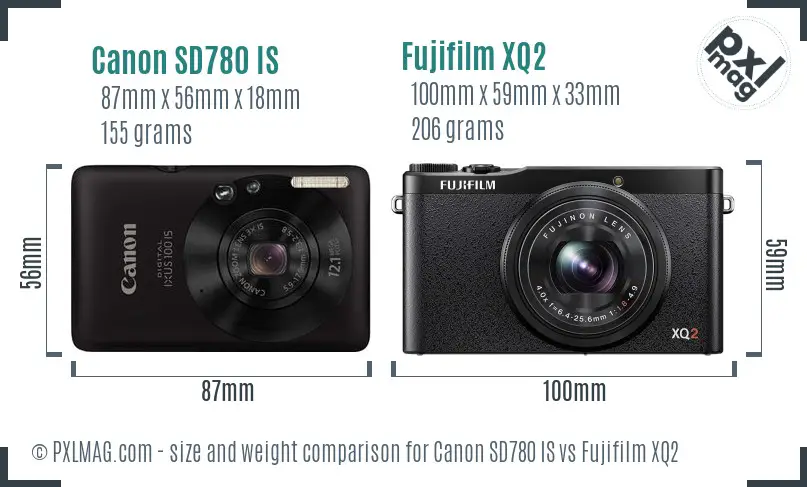 Canon SD780 IS vs Fujifilm XQ2 size comparison
