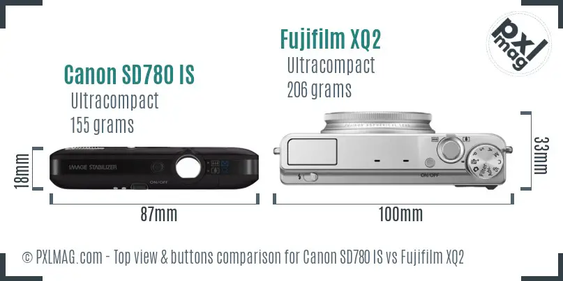Canon SD780 IS vs Fujifilm XQ2 top view buttons comparison