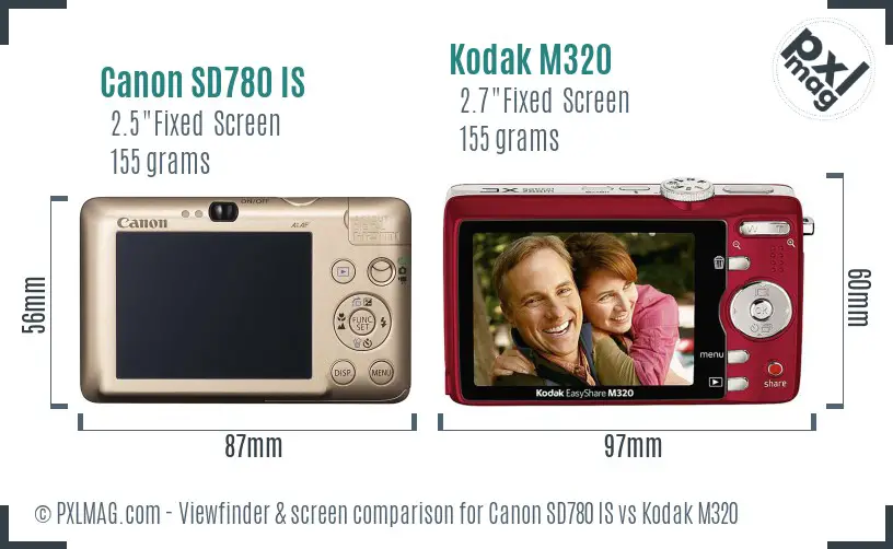 Canon SD780 IS vs Kodak M320 Screen and Viewfinder comparison