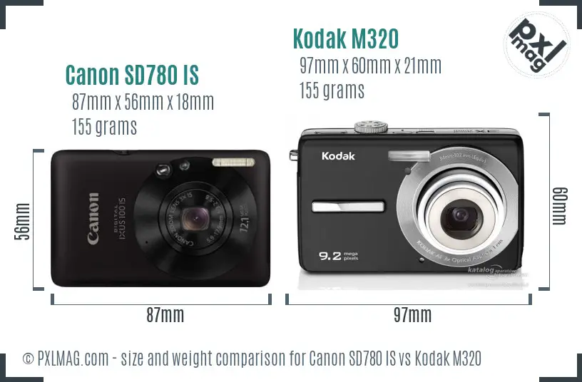 Canon SD780 IS vs Kodak M320 size comparison