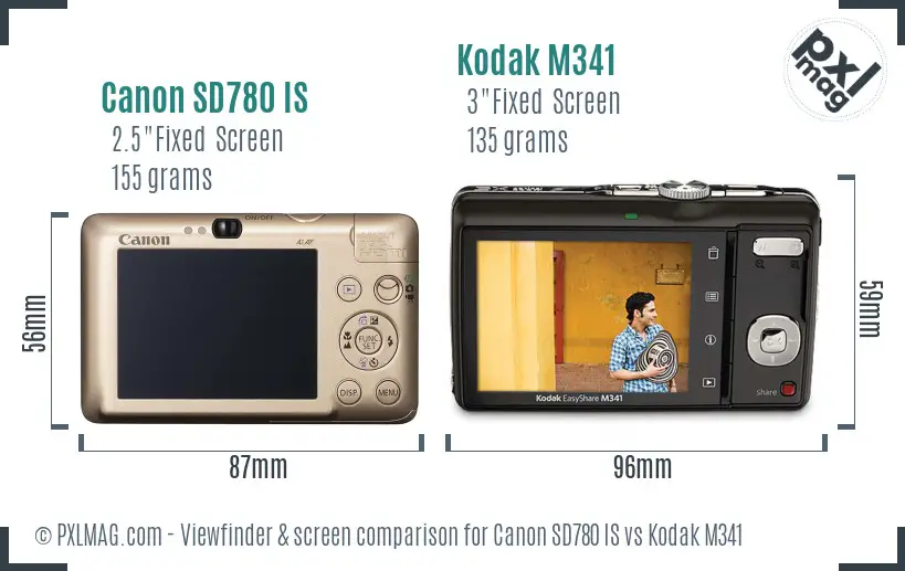 Canon SD780 IS vs Kodak M341 Screen and Viewfinder comparison Canon SD780 IS vs Kodak M341 Screen and Viewfinder comparison