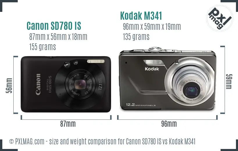 Canon SD780 IS vs Kodak M341 size comparison Canon SD780 IS vs Kodak M341 size comparison