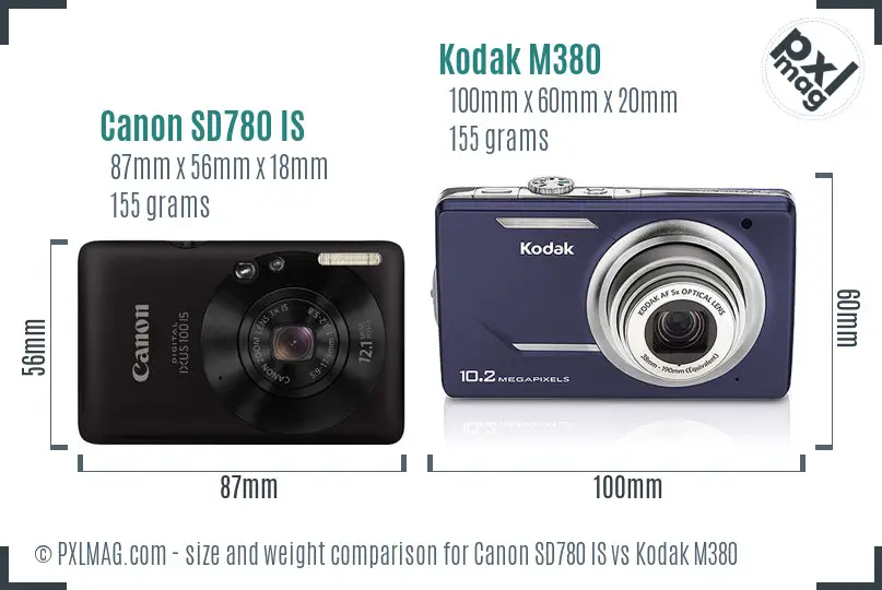 Canon SD780 IS vs Kodak M380 size comparison