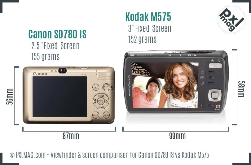 Canon SD780 IS vs Kodak M575 Screen and Viewfinder comparison