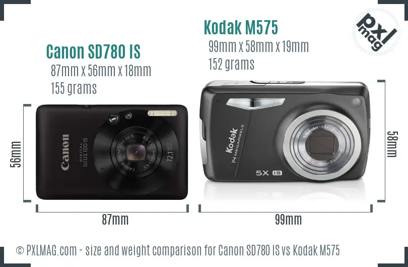 Canon SD780 IS vs Kodak M575 size comparison