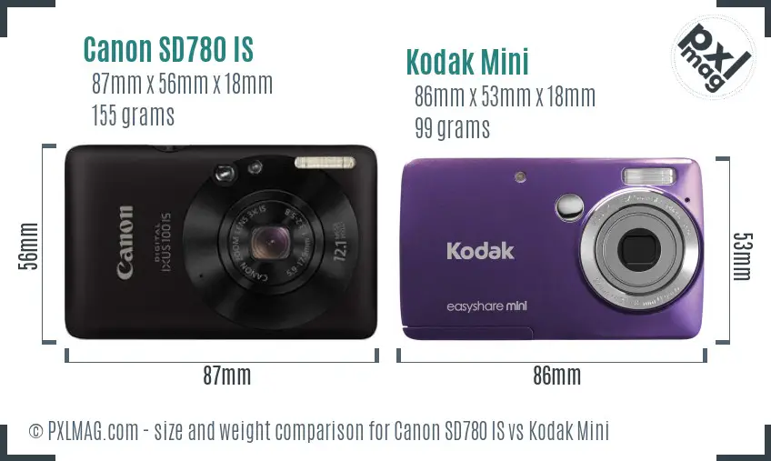 Canon SD780 IS vs Kodak Mini size comparison