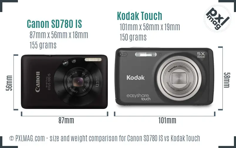 Canon SD780 IS vs Kodak Touch size comparison
