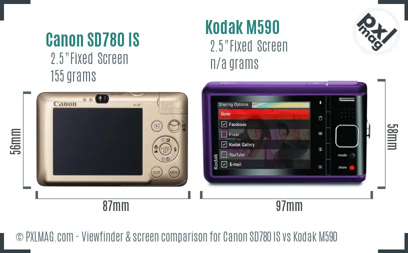 Canon SD780 IS vs Kodak M590 Screen and Viewfinder comparison