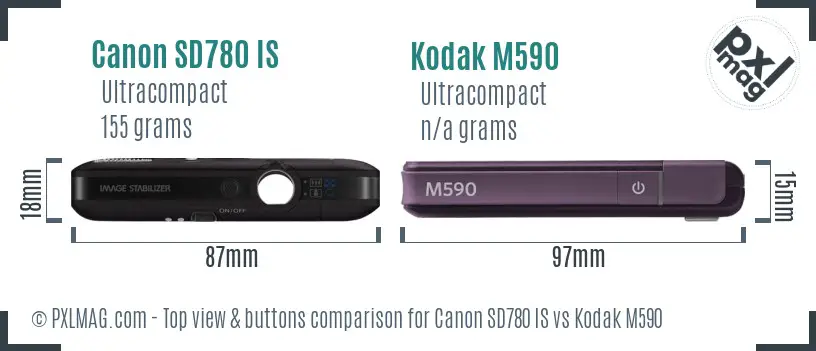 Canon SD780 IS vs Kodak M590 top view buttons comparison