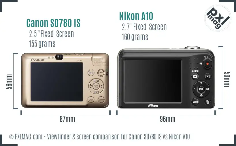 Canon SD780 IS vs Nikon A10 Screen and Viewfinder comparison