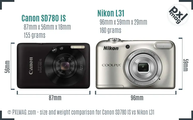 Canon SD780 IS vs Nikon L31 size comparison