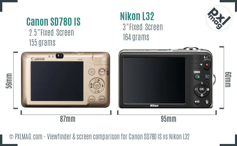 Canon SD780 IS vs Nikon L32 Screen and Viewfinder comparison
