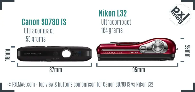 Canon SD780 IS vs Nikon L32 top view buttons comparison