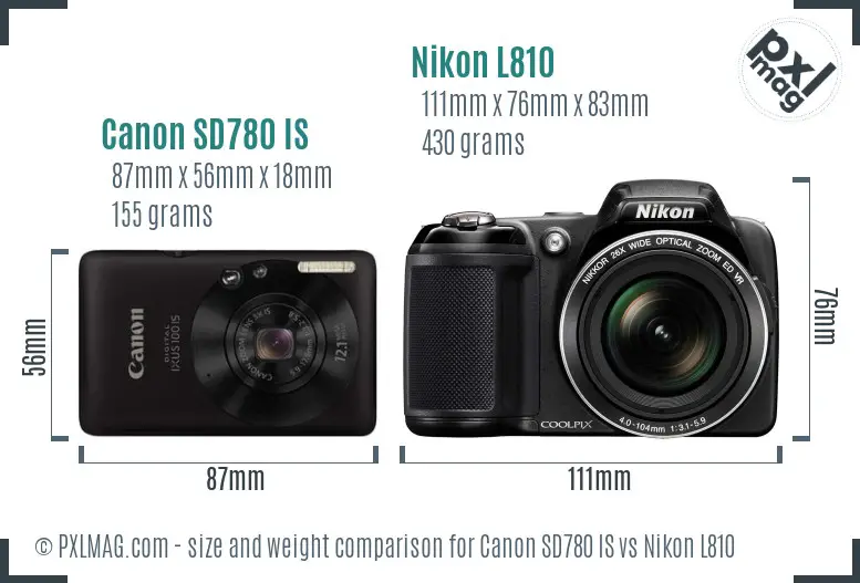 Canon SD780 IS vs Nikon L810 size comparison