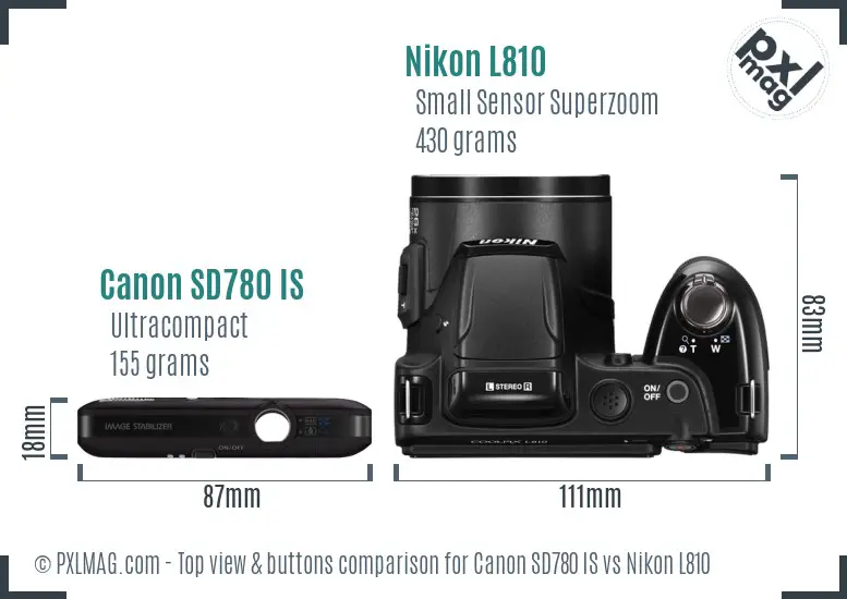 Canon SD780 IS vs Nikon L810 top view buttons comparison