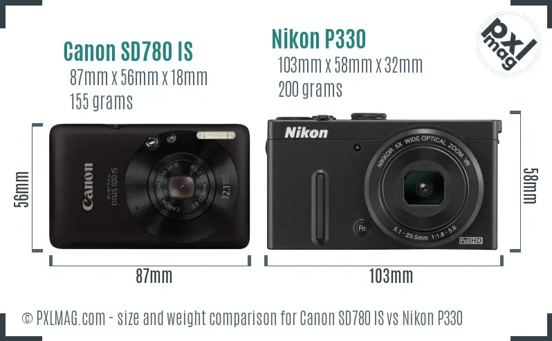 Canon SD780 IS vs Nikon P330 size comparison