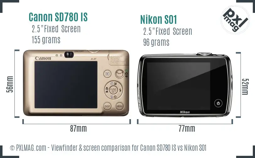 Canon SD780 IS vs Nikon S01 Screen and Viewfinder comparison