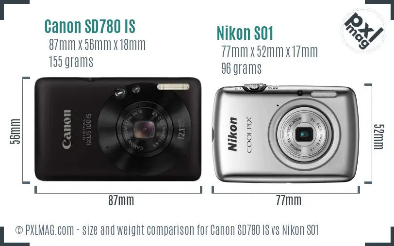 Canon SD780 IS vs Nikon S01 size comparison