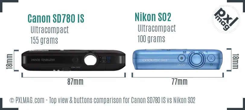 Canon SD780 IS vs Nikon S02 top view buttons comparison Canon SD780 IS vs Nikon S02 top view buttons comparison