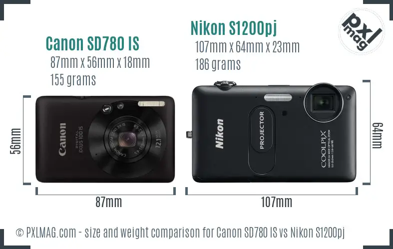 Canon SD780 IS vs Nikon S1200pj size comparison