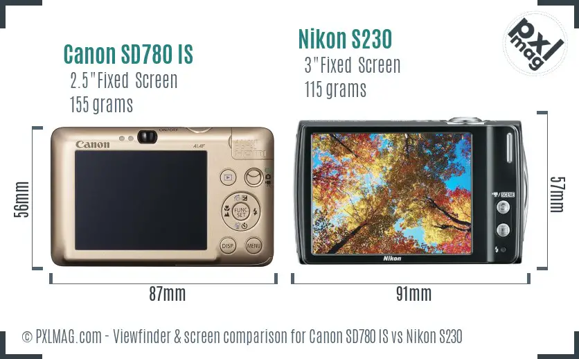 Canon SD780 IS vs Nikon S230 Screen and Viewfinder comparison Canon SD780 IS vs Nikon S230 Screen and Viewfinder comparison