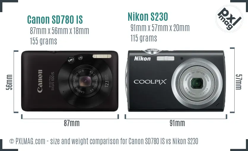 Canon SD780 IS vs Nikon S230 size comparison Canon SD780 IS vs Nikon S230 size comparison