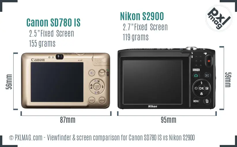 Canon SD780 IS vs Nikon S2900 Screen and Viewfinder comparison