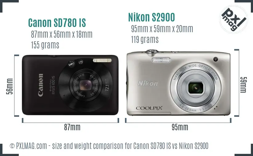Canon SD780 IS vs Nikon S2900 size comparison