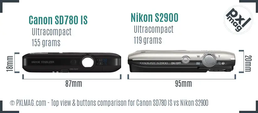 Canon SD780 IS vs Nikon S2900 top view buttons comparison