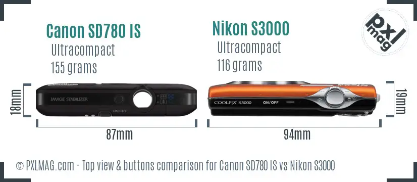 Canon SD780 IS vs Nikon S3000 top view buttons comparison