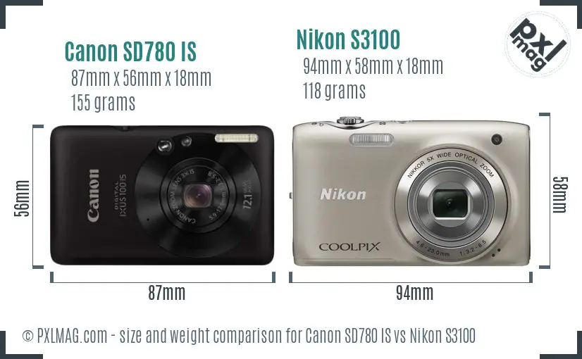 Canon SD780 IS vs Nikon S3100 size comparison