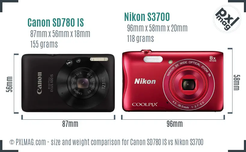 Canon SD780 IS vs Nikon S3700 size comparison