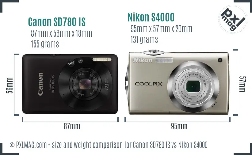 Canon SD780 IS vs Nikon S4000 size comparison