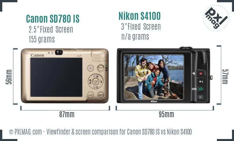 Canon SD780 IS vs Nikon S4100 Screen and Viewfinder comparison