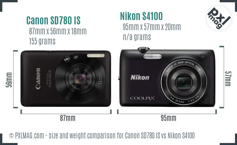 Canon SD780 IS vs Nikon S4100 size comparison