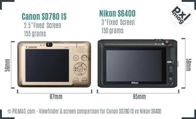 Canon SD780 IS vs Nikon S6400 Screen and Viewfinder comparison
