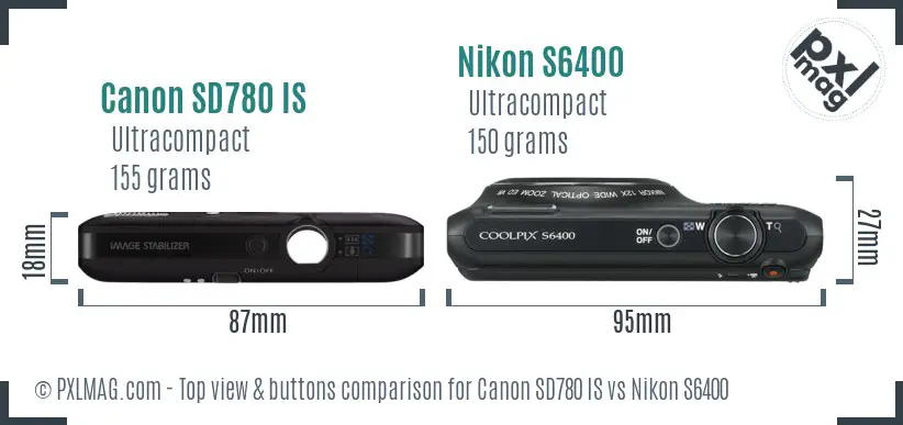 Canon SD780 IS vs Nikon S6400 top view buttons comparison
