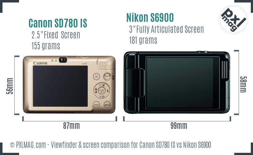 Canon SD780 IS vs Nikon S6900 Screen and Viewfinder comparison