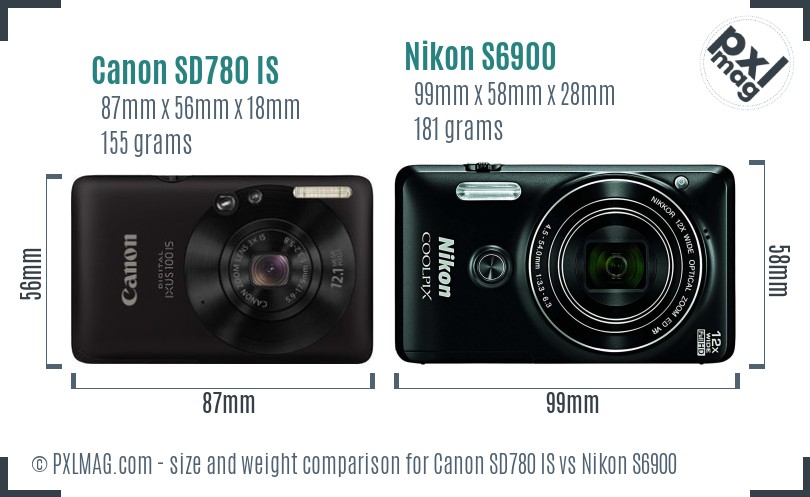 Canon SD780 IS vs Nikon S6900 size comparison