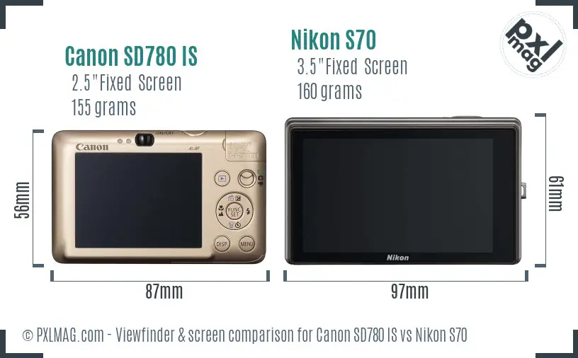 Canon SD780 IS vs Nikon S70 Screen and Viewfinder comparison