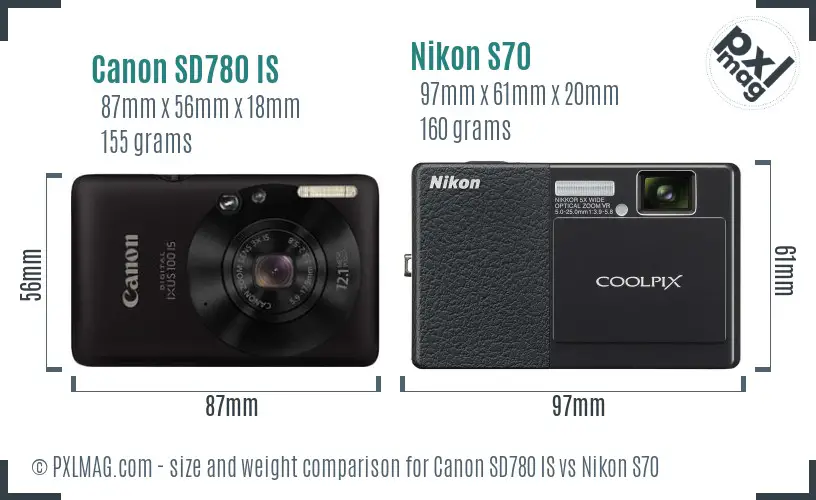 Canon SD780 IS vs Nikon S70 size comparison