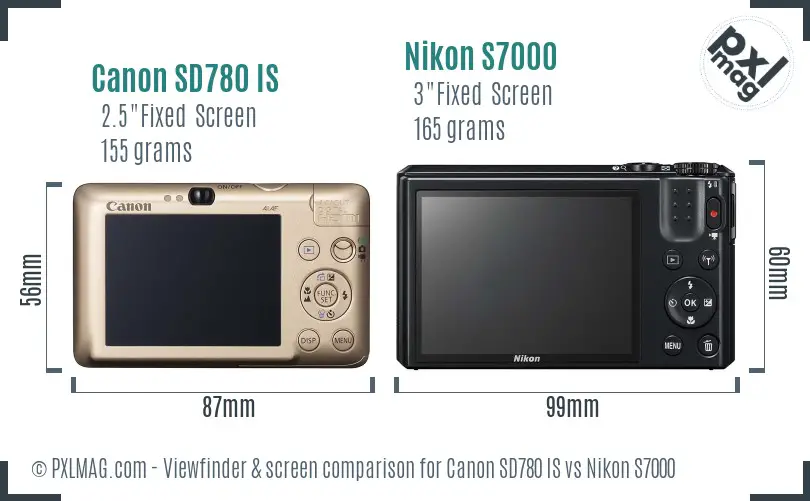 Canon SD780 IS vs Nikon S7000 Screen and Viewfinder comparison