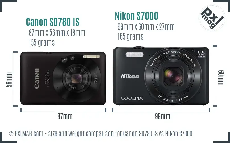 Canon SD780 IS vs Nikon S7000 size comparison