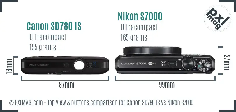 Canon SD780 IS vs Nikon S7000 top view buttons comparison