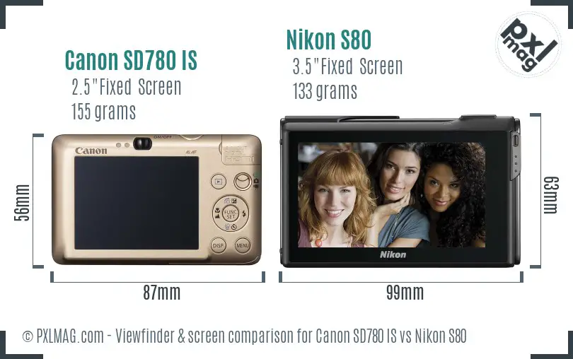 Canon SD780 IS vs Nikon S80 Screen and Viewfinder comparison